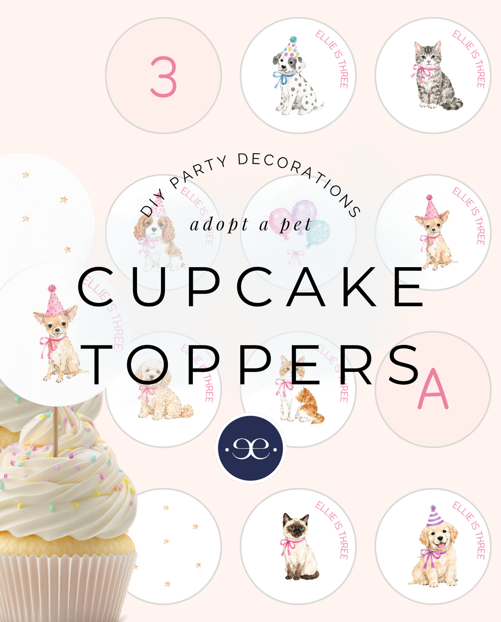 Adopt A Pet | Kids Birthday Party | Cupcake Toppers