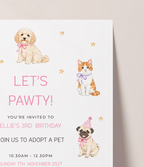 Adopt A Pet | Kids Birthday Party | Invitation 5x7