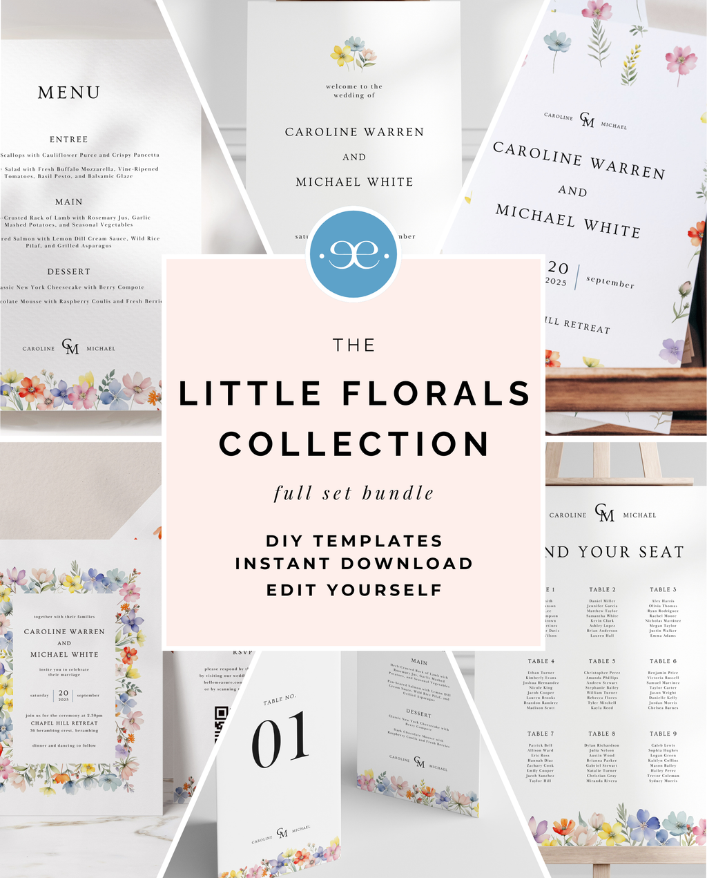 Little Florals Collection | DIY Printable Wedding Stationery Bundle Templates