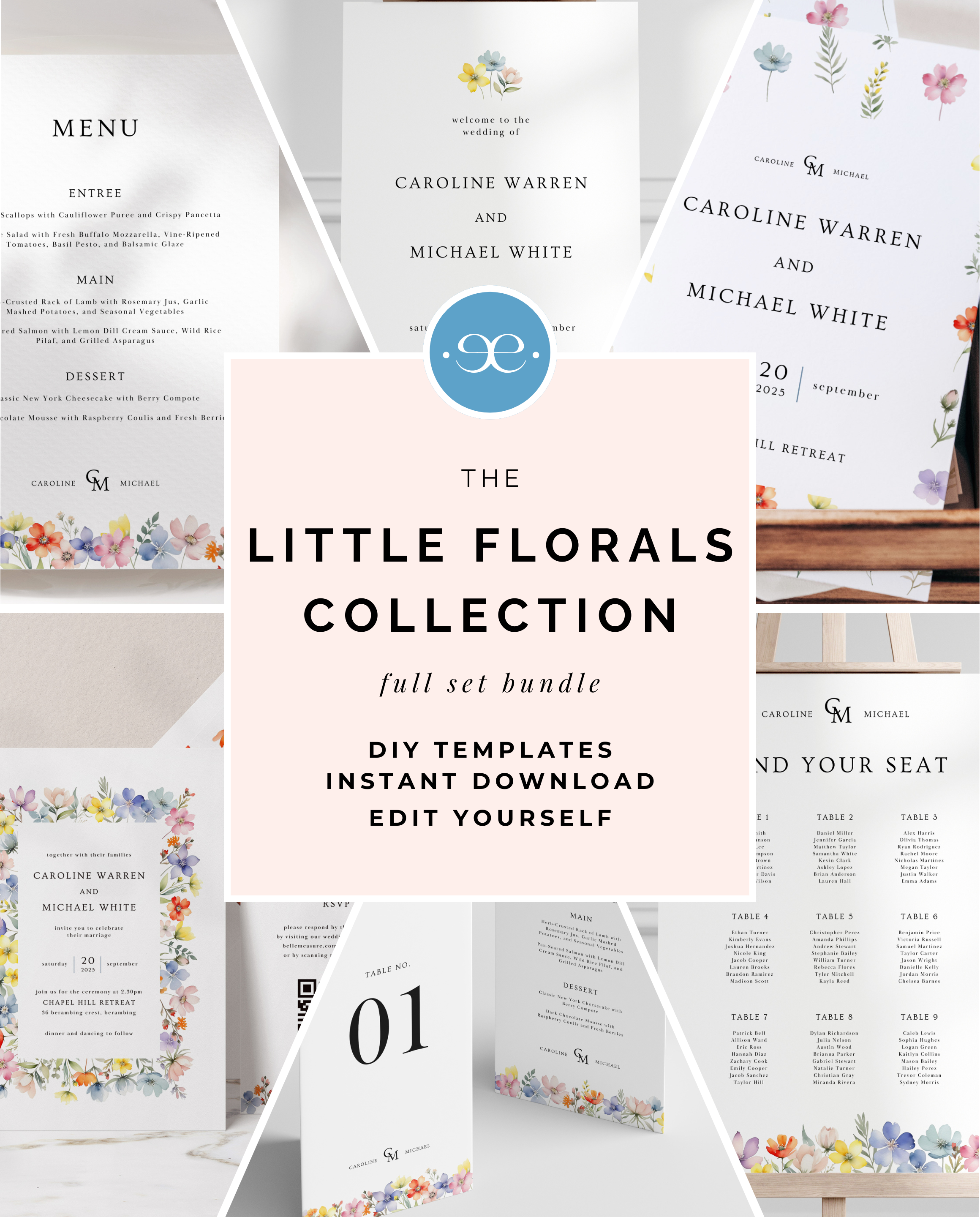 Little Florals Collection | DIY Printable Wedding Stationery Bundle Templates