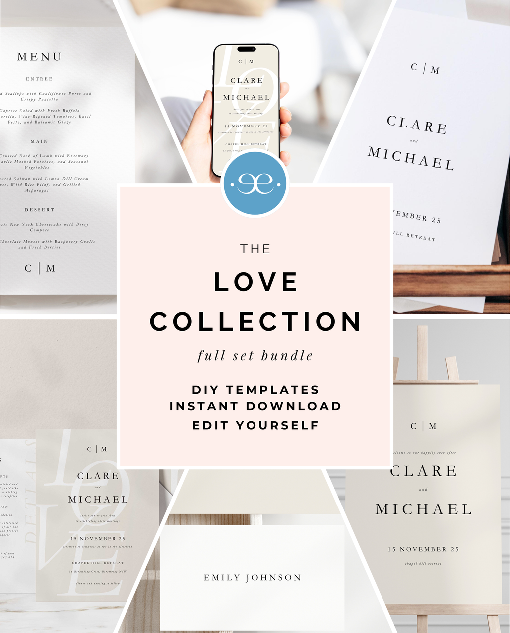 Love Collection | DIY Printable Wedding Stationery Bundle Templates