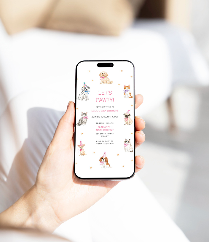 Adopt A Pet | Kids Birthday Party | Digital Invitation