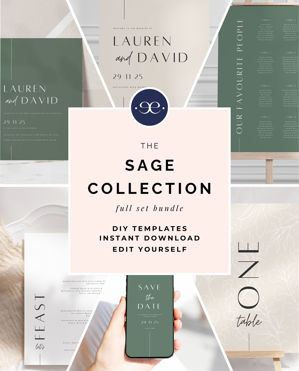 Sage Collection | DIY Printable Wedding Stationery Bundle Templates