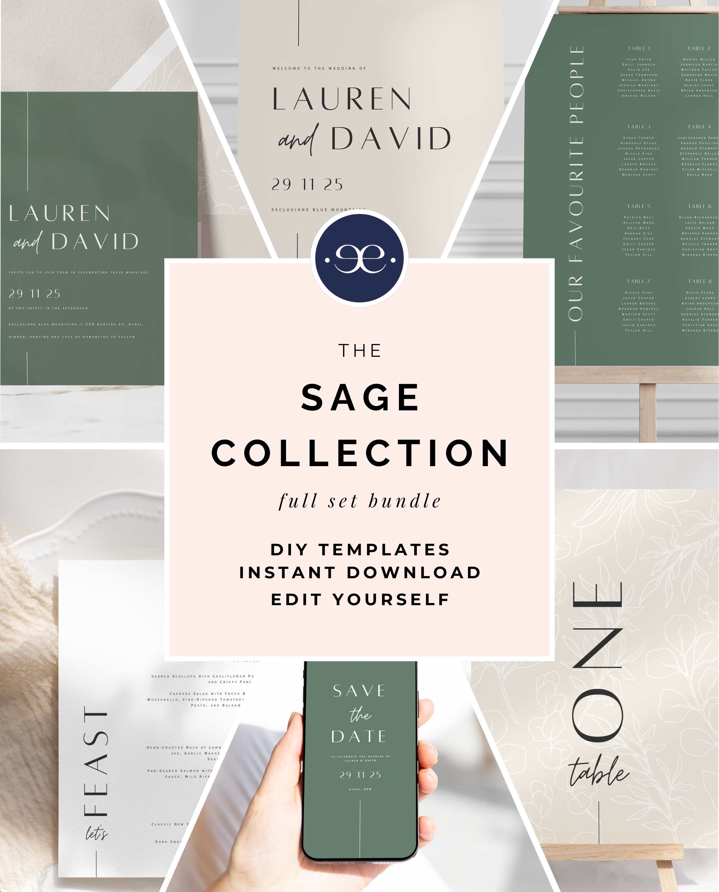 Sage Collection | DIY Printable Wedding Stationery Bundle Templates